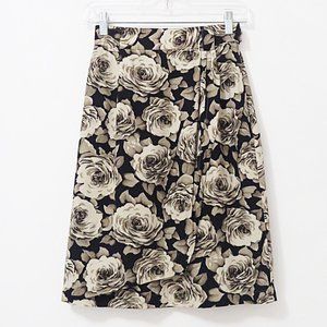Vintage Faux Wrap Mini Skirt Pencil Rose Print 24"